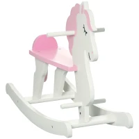 Qaba Little Wooden Rocking Horse Toy for Kids' Imaginative Play, Children's Small Baby Rocking Horse Ride-on Toy for Toddlers 1-3, Pink and White(m-1)