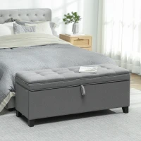 HOMCOM Storage Ottoman Bench, Foot Rest with Safety Hinges, 47 Inches Linen Storage Chest for Living Room, Dark Grey(m-8)