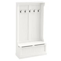 HOMCOM 3-In-1 Entryway Bench with Coat Rack, Hall Tree with Bench and Shoe Storage, 5 Hooks for Hallway Cream White(m-11)