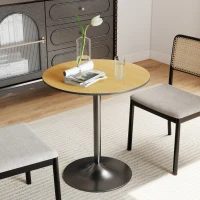 HOMCOM 27.6" Round Kitchen Table for 2, Modern Small Dining Table with Wood Veneer, Steel Base for Dining Room, Natural(m-8)