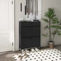 HOMCOM Modern Shoe Cabinet Storage 12 Pair Shoe Organizer with 2 Flip Doors Drawer and Adjustable Shelf Black(m-1)