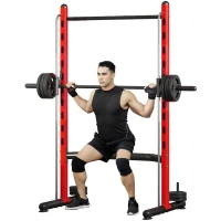 Soozier Squat Rack with Pull Up Bar and Barbell Bar Adjustable Bench Press Multi-Function Weight Lifting Half Rack Red(m-11)