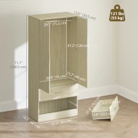 HOMCOM Wardrobe Closet Armoire with Hanging Rod and 2 Doors, Clothes Storage Organizer with 2 Drawers for Bedroom, Oak(m-3)