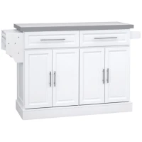 HOMCOM Rolling Kitchen Island Cart with Wheels, Portable Island Table for Kitchen with Stainless Steel Top, Adjustable Shelves, 2 Drawers, Spice, Knife and Towel Rack, White(m-11)