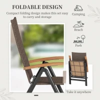 Outsunny Folding Wicker Patio Dining Chair with 5-level Reclining Back, Wooden Armrests for Outdoor, Garden, Backyard, Brown(m-7)