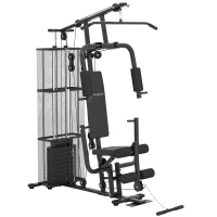 Soozier Home Gym, Multifunction Gym Equipment Workout Station with 100Lbs Weight Stack for Lat Pulldown, Leg Extensions, Preacher Bicep Curls, Triceps Pulldowns, Chest Press, Black(m-11)
