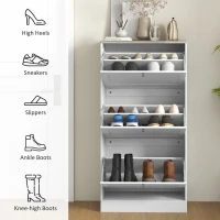 HOMCOM Modern Shoe Storage Cabinet with 3 Flip Drawers and Adjustable Shelves for 12-18 Pairs of Shoes, White(m-6)