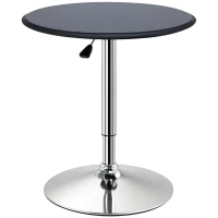 HOMCOM 25" Classic Round Adjustable Faux Leather Chrome Standing Bistro Table, Black(m-1)