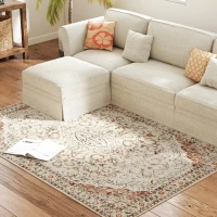 HOMCOM Area Rug 4x6, Machine Washable Rug, Non-Slip Classical Floral Print Floor Carpet for Living Room, Bedroom, Mixed-Brown(m-8)