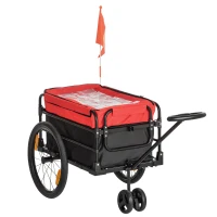 Aosom Bike Cargo Trailer & Wagon Cart, Multi-Use Garden Cart with Removable Box, 20'' Big Wheels, Reflectors, Hitch and Handle, Red(m-2)