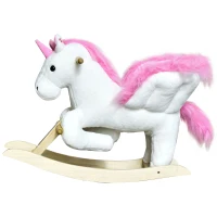 Qaba Unicorn Baby Rocking Horse Toy for Kids with Lullaby Song, Plush Ride on Horse with Heavy-Duty Support System, Interactive Toy Pretend Play Toy for Toddlers 18-36 Months(m-11)