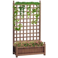 Outsunny Raised Garden Bed with Trellis, Wood Planter Box for Garden, Free Standing Flower Bed, 25.2" x 11" x 47.2" Brown(m-2)