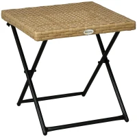 Outsunny Patio Wicker Coffee Table, Outdoor PE Rattan Garden Folding Side Table, 15.75"x15.75"x15.75", Nature Wood(m-11)