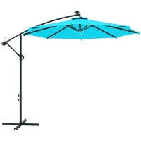 Outsunny 10ft Outdoor Cantilever Umbrella Banana Umbrella with Solar Lights and Adjustable Angle for Patio Backyard Turquoise(m-11)