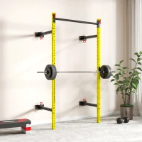 Soozier Folding Squat Rack with Pull Up Bar, Wall Mounted and Adjustable, 1000 Pounds Capacity Power Rack, Yellow(m-9)