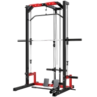 Soozier Smith Machine Power Rack with Pull Up Bar, Lat Pull Down System, Landmine, Squat Rack, Barbell Bar, for Home Gym