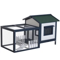 PawHut 59" x 31" x 33" Wooden Rabbit Hutch Bunny Cage Pet House Chicken Coop Poultry w/ Fence Run(m-2)