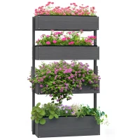 Outsunny Outdoor Wooden Vertical Garden Planter, 4 Tier Planter Box, Self-Draining for Flowers, Vegetables, Herbs, Gray(m-11)