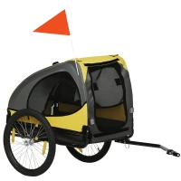 Aosom Dog Bike Trailer with Hitch Coupler, Quick Release Wheels, Reflectors, Flag for Medium Dogs, Yellow(m-11)