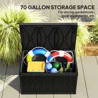 Outsunny 70 Gallon Deck Box, Resin Outdoor Storage Box with Handles, Waterproof Storage Container for Garden Tools, Black(m-4)