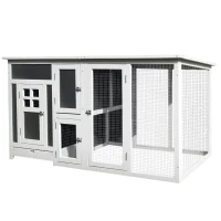 PawHut 63" Chicken Coop Wooden Hen House Rabbit Hutch Poultry Cage Pen Outdoor Backyard with Nesting Box and Run Small Animal Cage PC Roof Grey(m-2)