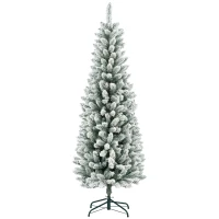 HOMCOM 6ft Pencil Christmas Tree, Flocked Tree with 479 Branch Tips and Metal Base for Home, Indoor, Holiday(m-11)