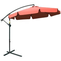 Outsunny 9' Offset Hanging Patio Umbrella, Cantilever Umbrella with Easy Tilt Adjustment, Cross Base and 8 Ribs for Backyard, Poolside, Lawn and Garden, Wine Red(m-1)