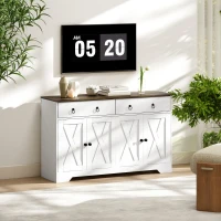 HOMCOM Kitchen Storage Sideboard, Farmhouse Buffet Cabinet with Barn Style Doors, Drawers, Adjustable Shelves, White(m-9)