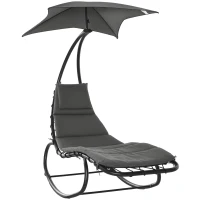Outsunny Patio Rocking Chaise Lounge Rocking Bed with Canopy Cushion Headrest Pillow(m-2)