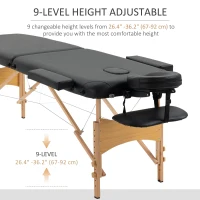 HOMCOM 83 Inch Portable Folding Massage Table, Height Adjustable Professional Salon Spa Facial Couch Bed with Free Carrying Case, Headrest, Armrests, Black(m-4)