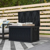 Outsunny 70 Gallon Deck Box, Resin Outdoor Storage Box with Handles, Waterproof Storage Container for Garden Tools, Black(m-9)
