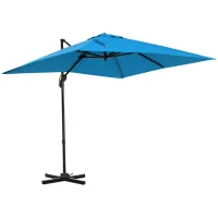 Outsunny 8' x 8' Square Patio Hanging Offset Umbrella with 360° Rotation, Aluminum Outdoor Cantilever Market Parasol, Turquoise(m-11)