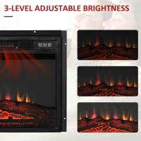 HOMCOM 23" Electric Fireplace Insert for Wooden Cabinet, Recessed Fireplace Heater with Realistic Log Flames, Adjustable Brightness, 1400W, Black(m-5)