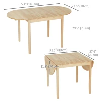 HOMCOM Solid Wood Kitchen Table, Drop Leaf Tables for Small Spaces, Folding Dining Table, Natural(m-3)