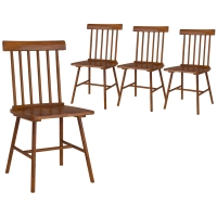 HOMCOM Dining Chairs Set of 4, Farmhouse Wood Kitchen Chairs with Rubber Wood Frame, Spindle Back for Dining Room, Light Brown