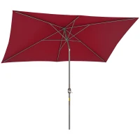 Outsunny 6.5x10ft Patio Umbrella, Rectangle Market Umbrella with Aluminum Frame and Crank Handle, Garden Parasol Outdoor Sunshade Canopy, Wine Red(m-2)