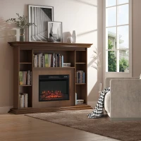 HOMCOM 23" Electric Fireplace Insert for Wooden Cabinet, Recessed Fireplace Heater with Realistic Log Flames, Adjustable Brightness, 1400W, Black(m-8)