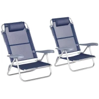 Outsunny Set of 2 Fishing Chairs, Camping Chairs with Adjustable Backrest and Headrest, Folding Chair for Outdoor, Dark Blue(m-11)