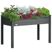 Outsunny 48" x 22" x 30" Wooden Patio Raised Garden Bed Planter, Elevated Planter Box with Legs, Outdoor Flower Stand with Inner Bag, Dark Grey(m-11)