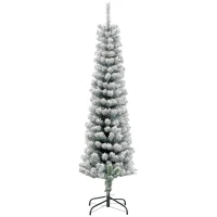 HOMCOM 5ft Flocked Christmas Tree, Pencil Christmas Tree with Realistic Branch Tips, Folding Metal Stand, Green(m-11)