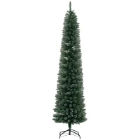 HOMCOM 7.5FT Artificial Snow Dipped Christmas Tree Xmas Pencil Tree Holiday Home Indoor Decoration with Foldable Black Stand, Green(m-2)