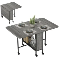 HOMCOM Folding Dining Table, Extendable Kitchen Table for Small Spaces with Storage Shelf and 6 Wheels, Distressed Grey(m-2)