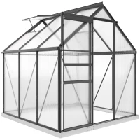 Outsunny 6' x 6' x 6.5' Polycarbonate Greenhouse, Walk-in Green House with Adjustable Roof Vent Galvanized Base Sliding Door Rain Gutter for Outdoor Garden Backyard, Grey(m-11)