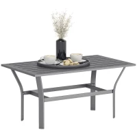 Outsunny Outdoor Side Table with Slatted Tabletop, Metal Patio Coffee Table for Garden, Balcony, Dark Grey(m-11)