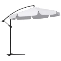 Outsunny 9FT Offset Hanging Patio Umbrella Cantilever Umbrella with Easy Tilt Adjustment, Cross Base and 8 Ribs for Backyard, Poolside, Lawn and Garden, White(m-2)