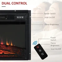 HOMCOM 23" Electric Fireplace Insert for Wooden Cabinet, Recessed Fireplace Heater with Realistic Log Flames, Adjustable Brightness, 1400W, Black(m-4)