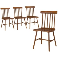 HOMCOM Dining Chairs Set of 4, Farmhouse Wood Kitchen Chairs with Rubber Wood Frame, Spindle Back for Dining Room, Light Brown(m-11)