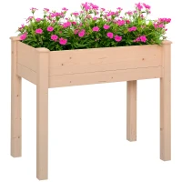 Outsunny 34"x18"x30" Wooden Raised Garden Bed, Elevated Planter Box with Legs, Drainage Holes, Inner Bag for Garden, Natural(m-2)