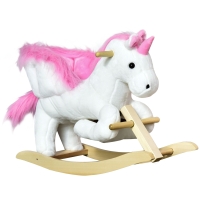 Qaba Unicorn Baby Rocking Horse Toy for Kids with Lullaby Song, Plush Ride on Horse with Heavy-Duty Support System, Interactive Toy Pretend Play Toy for Toddlers 18-36 Months