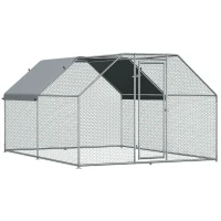PawHut 9.2' x 12.5' Metal Chicken Coop, Galvanized Walk-in Hen House, Poultry Cage Outdoor Backyard with Waterproof UV-Protection Cover for Rabbits, Ducks(m-2)